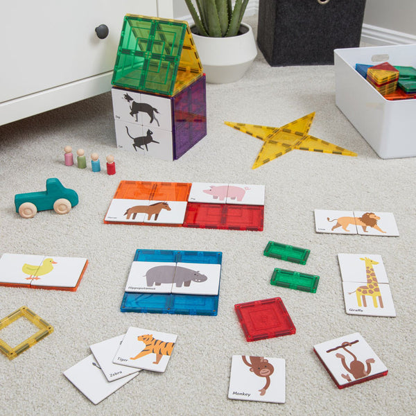 Learn & Grow Magnetic Tile Toppers | 40 Piece Animal Duo Puzzle Pack