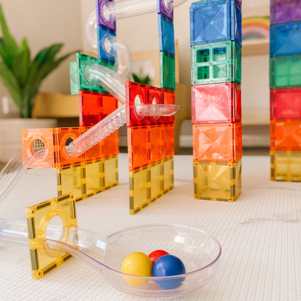 Connetix Rainbow Magnetic Tiles | 92 Piece Ball Run Set