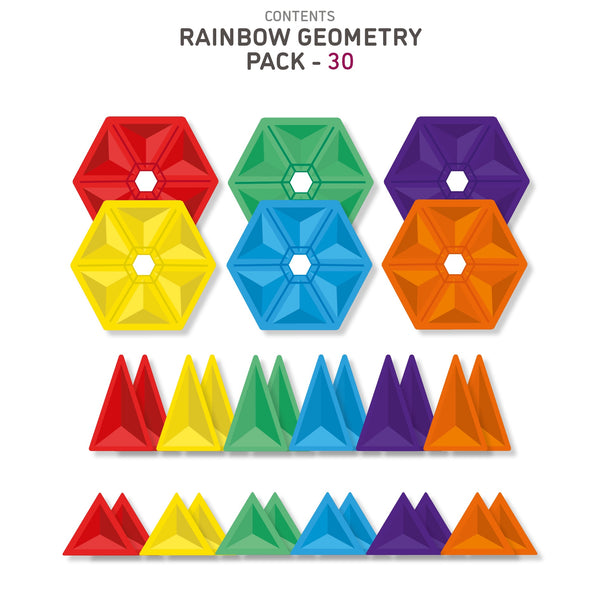 Connetix Rainbow Magnetic Tiles | 30 Piece Geometry Set