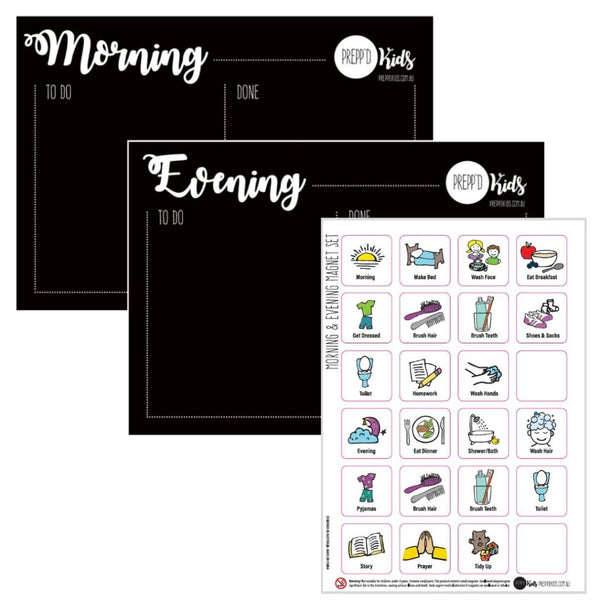 Prepp’d Kids Magnetic Morning & Evening Routine Chart Set (A4)