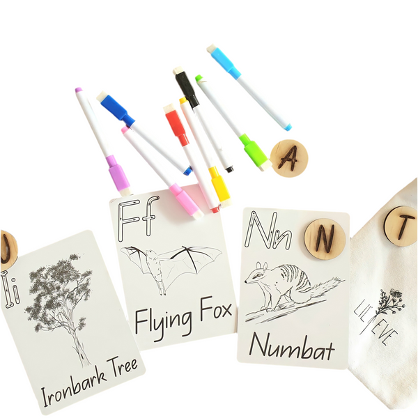 Australiana Write & Wipe Alphabet Flash Cards + Markers | Set of 26