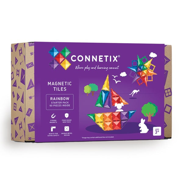 Connetix Rainbow Magnetic Tiles | NEW! 60 Piece Starter Set