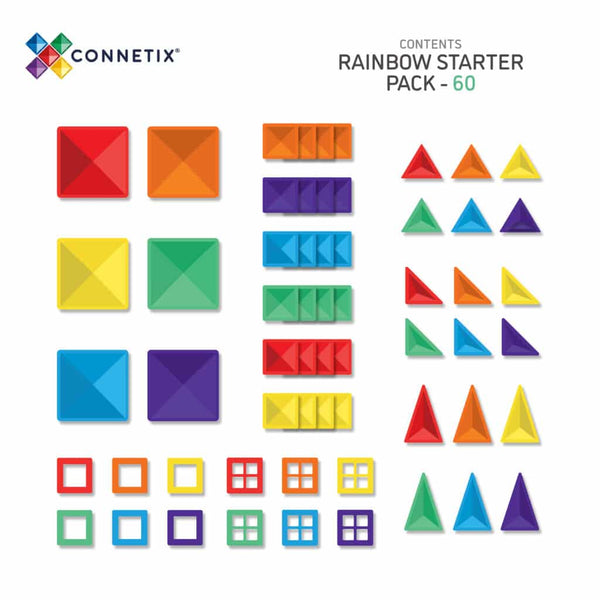 Connetix Rainbow Magnetic Tiles | NEW! 60 Piece Starter Set
