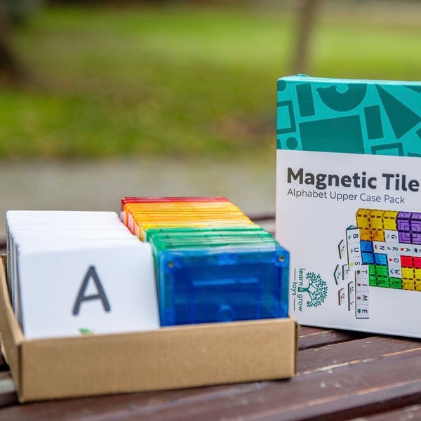 Learn & Grow Magnetic Tile Toppers | 40 Piece Upper Case Alphabet Pack