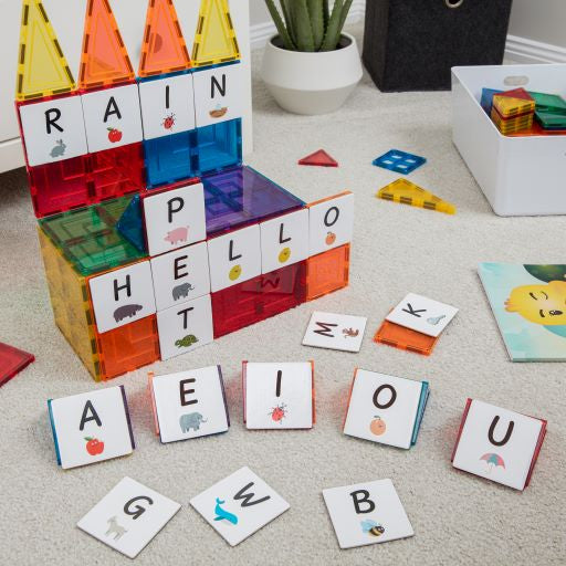 Learn & Grow Magnetic Tile Toppers | 40 Piece Upper Case Alphabet Pack