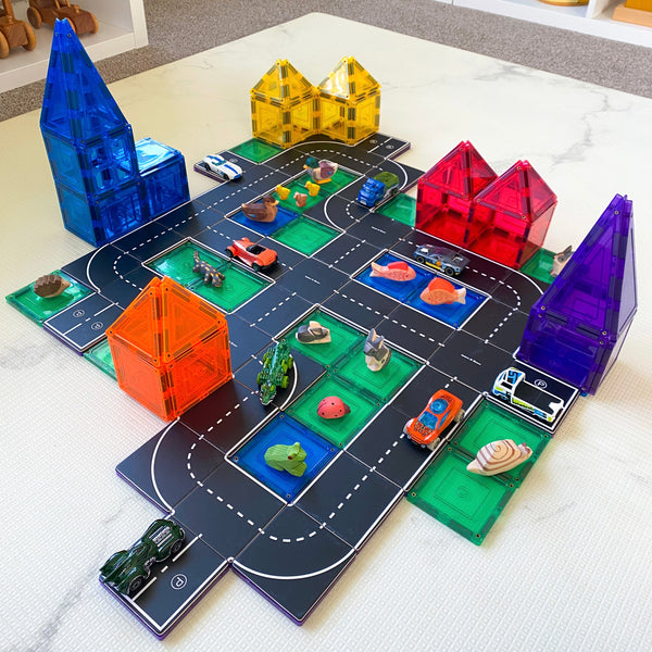 Learn and Grow Toys Magnetic Tile Toppers Road Set 