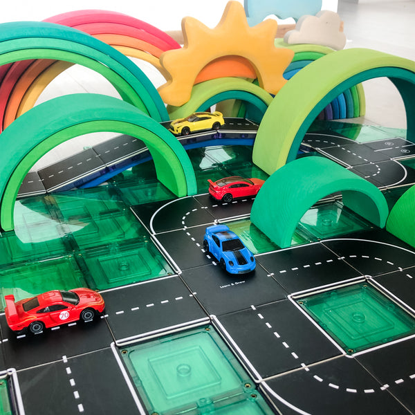 Learn & Grow Toys Magnetic Tile Toppers | 40 Piece Road Set ⭐️