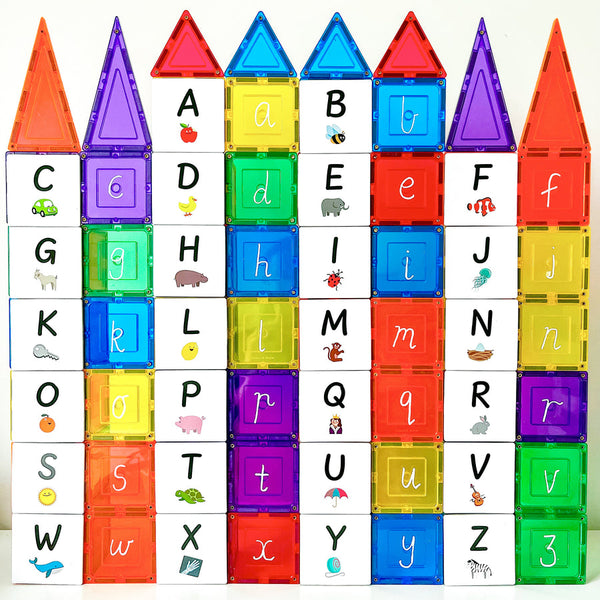 Learn & Grow Magnetic Tile Toppers | 40 Piece Upper Case Alphabet Pack