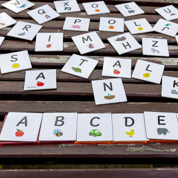 Learn & Grow Magnetic Tile Toppers | 40 Piece Upper Case Alphabet Pack