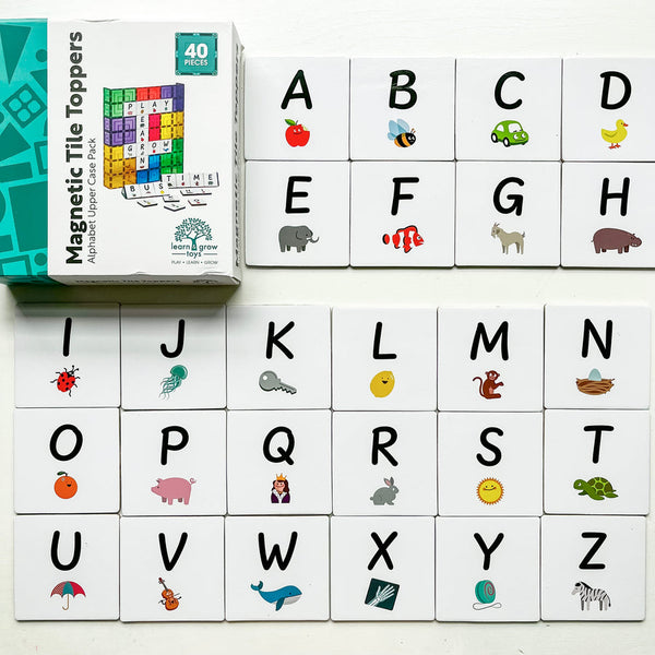 Learn & Grow Toys Magnetic Tile Toppers | 40 Piece Upper Case Alphabet Set ⭐️