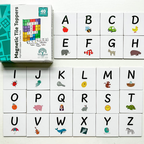Learn & Grow Magnetic Tile Toppers | 40 Piece Upper Case Alphabet Pack