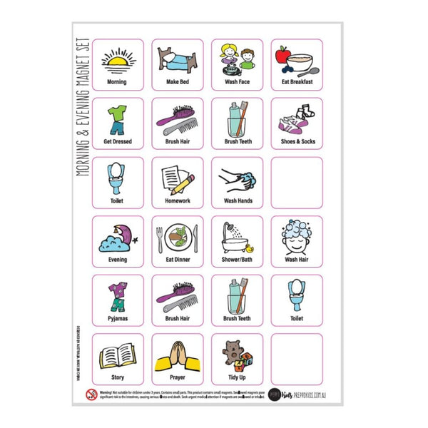 Prepp’d Kids Magnetic Morning & Evening Routine Chart Set (A4)