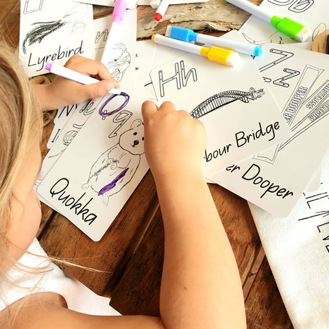 Australiana Write & Wipe Alphabet Flash Cards + Markers | Set of 26