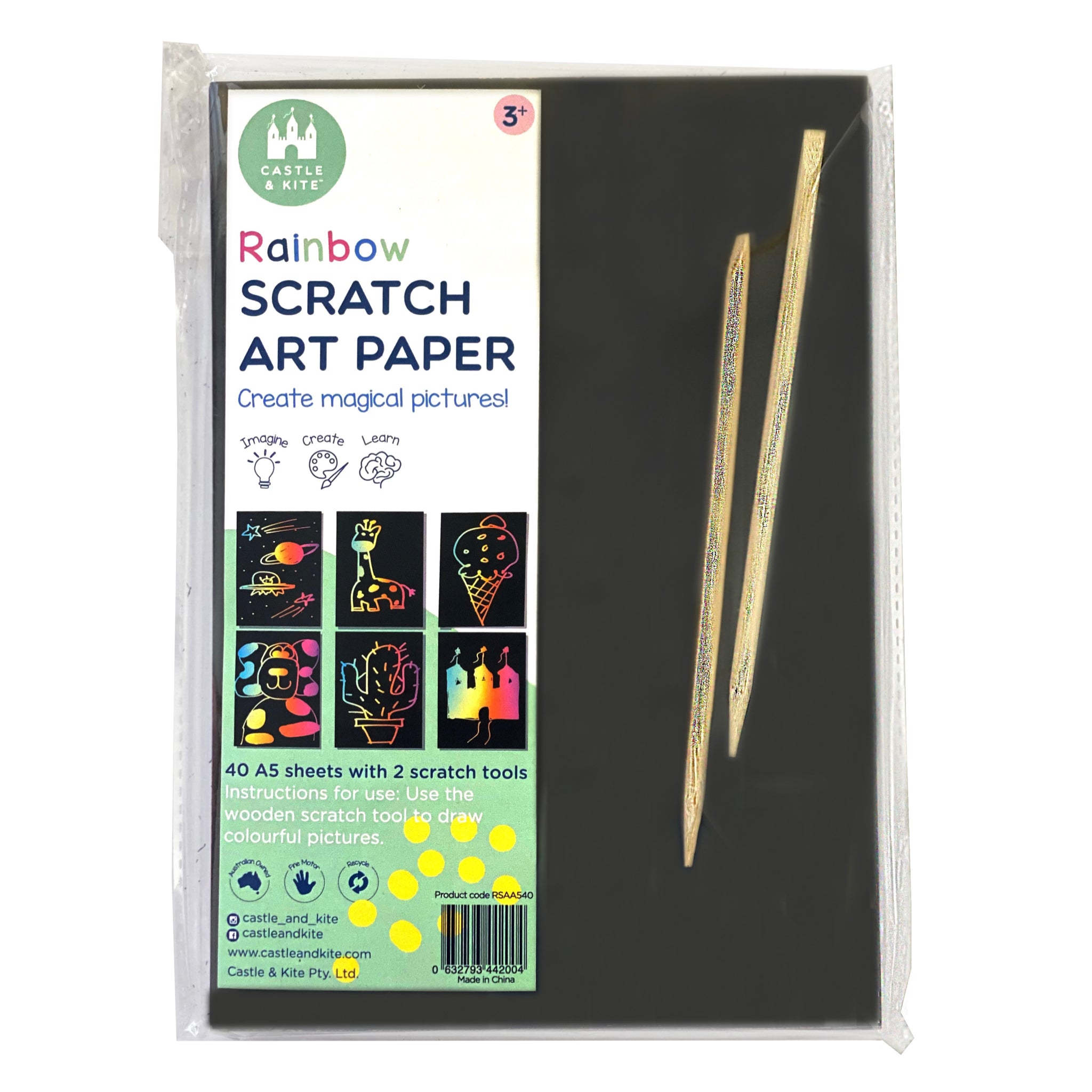 Castle & Kite A5 Rainbow Scratch Art Paper | 40 Sheets