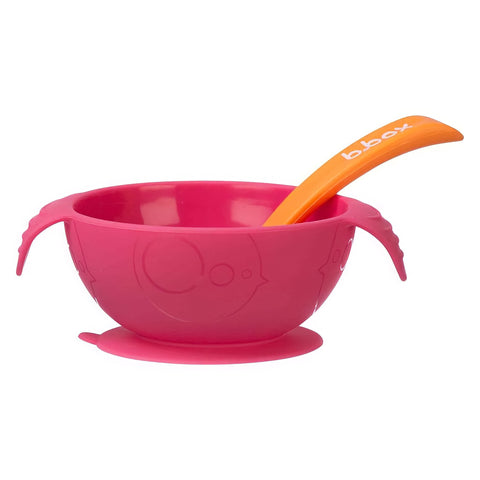 b.box Silicone Suction Bowl + Spoon | Strawberry Shake