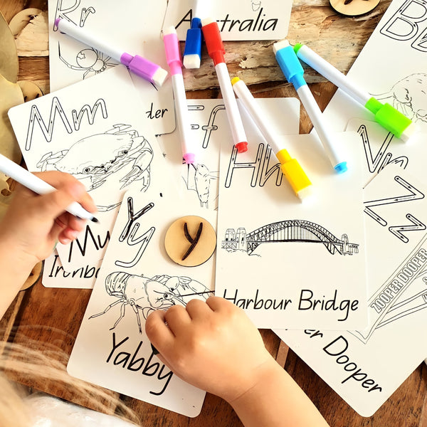 Australiana Write & Wipe Alphabet Flash Cards + Markers | Set of 26 ⭐️