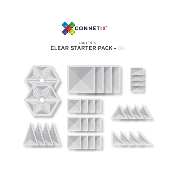 Connetix Clear Magnetic Tiles | 34 Piece Set - SLIGHTLY DAMAGED/DIRTY PACKAGING