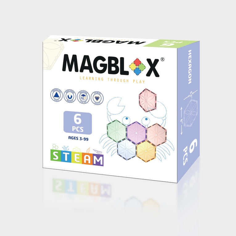 MAGBLOX® Magnetic Tiles | 6 Piece Pastel Colours Hexagon Set