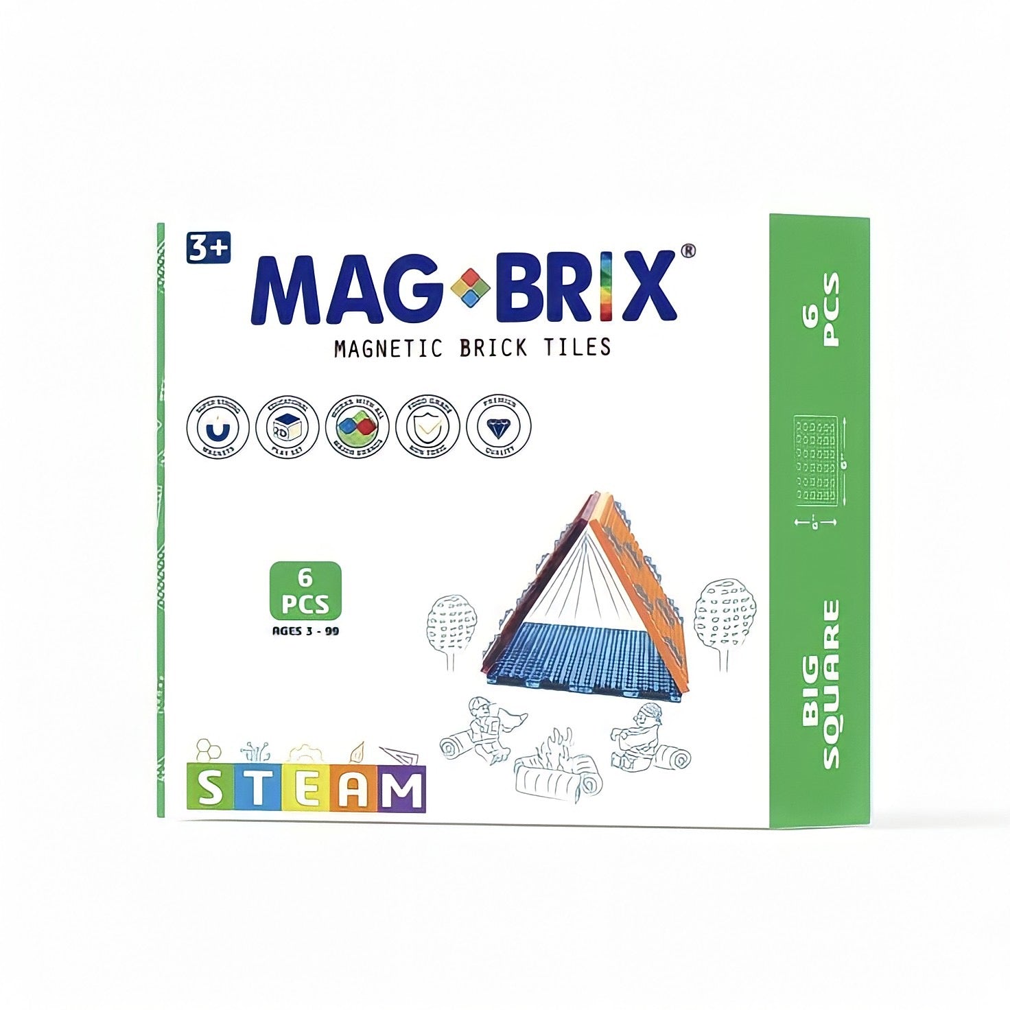 MAGBRIX® Magnetic Brick Tiles | 6 Piece Big Square Set - Compatible with Lego®