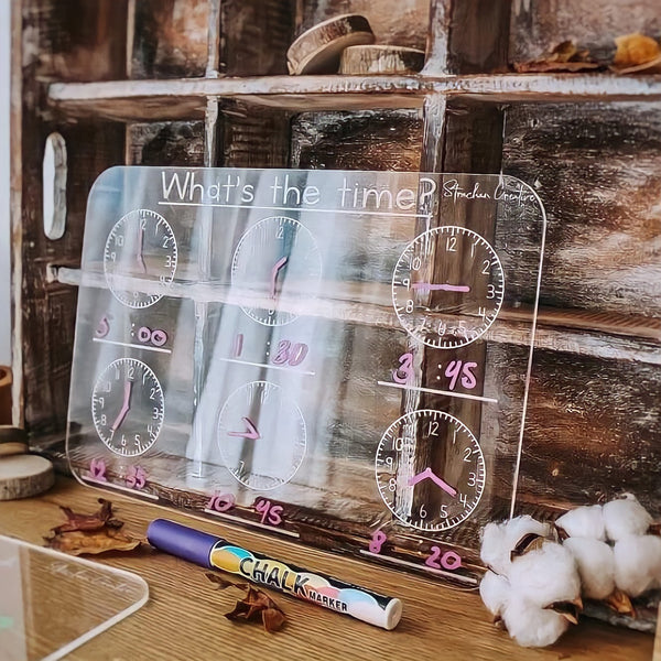 Trace & Wipe Board + Whiteboard Marker | Telling Time